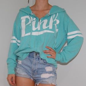 VS PINK Blue Zip Oversized Hoodie Sweatshirt